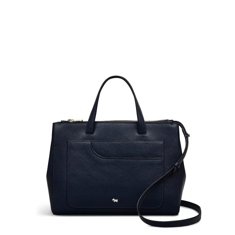 4279 London Pockets Soft 2.0 Medium Leather Ziptop Satchel Bag, Ink